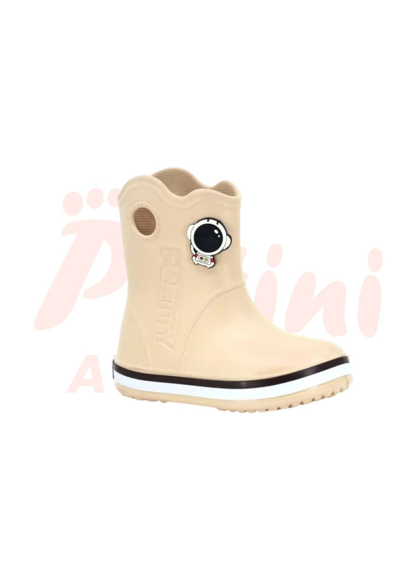 Bej Su Geçirmez Bilekli Tüylü Stickerlı Çocuk Yağmur Çizmesi