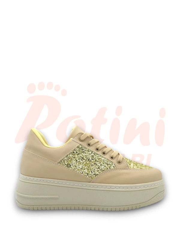 Kadın Bej Bağcıklı Kalın Taban Günlük Sneaker Spor Ayakkabı