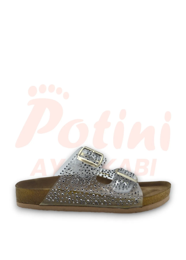 Siyah Taşlı Şeffaf Çift Tokalı Deniz Taşlı Kadın Terlik