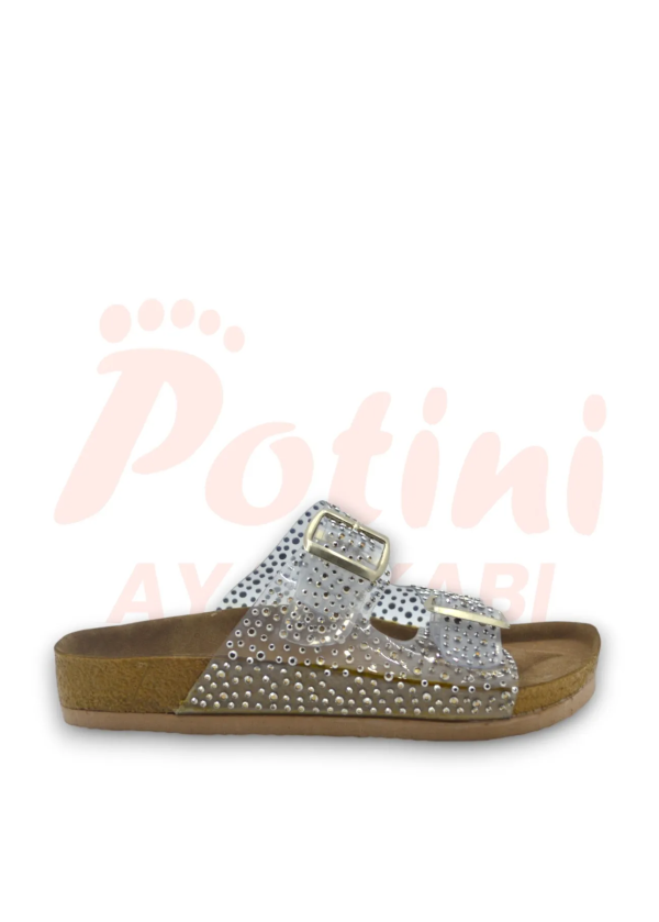 Sarı Taşlı Şeffaf Çift Tokalı Deniz Taşlı Kadın Terlik