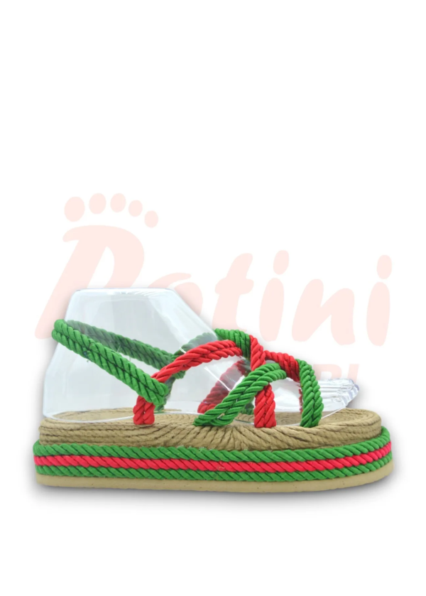 Yeşil Kırmızı Çapraz Hasır Halat Kadın Sandalet