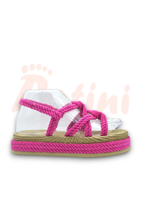 Pembe Çapraz Hasır Halat Kadın Sandalet